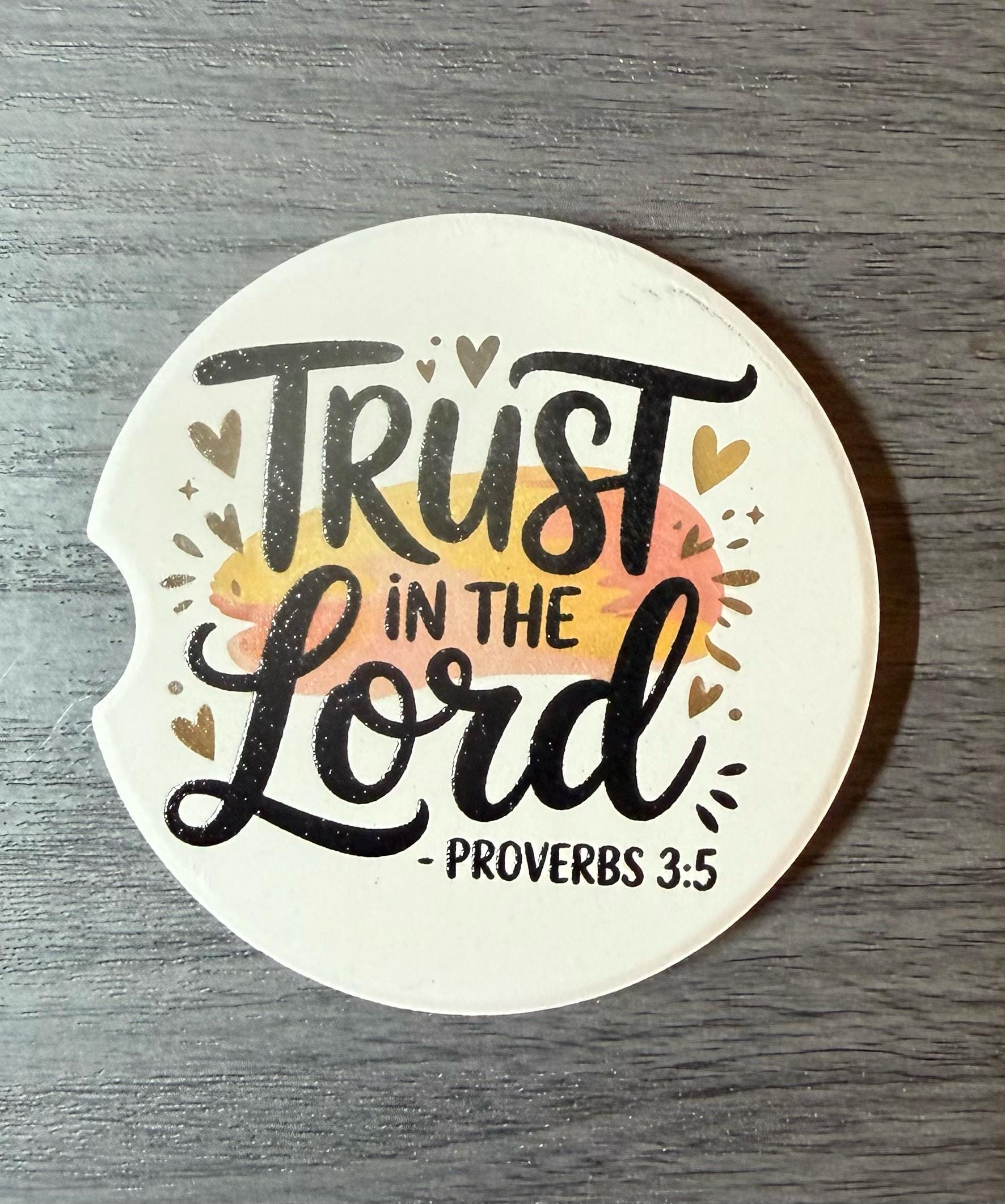 Trust in The Lord - Proverbs 3:5 Christian Custom Ceramic Car Coasters (Set of 2) __etsy:8145275964