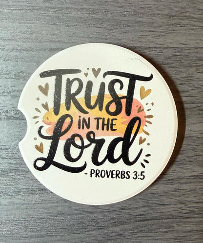 Trust in The Lord - Proverbs 3:5 Christian Custom Ceramic Car Coasters (Set of 2) __etsy:8145275964