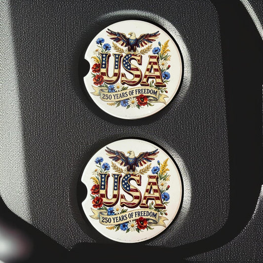 USA 250th Anniversary Celebration Custom Car Coasters (Set of 2) Absorbent Cup Holder __etsy:8146178994