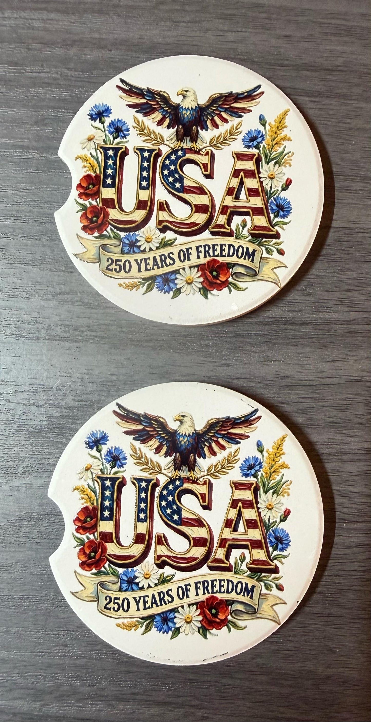 USA 250th Anniversary Celebration Custom Car Coasters (Set of 2) Absorbent Cup Holder __etsy:8146164748