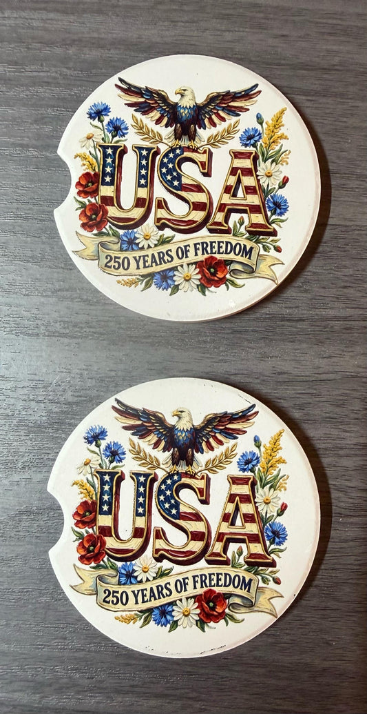 USA 250th Anniversary Celebration Custom Car Coasters (Set of 2) Absorbent Cup Holder __etsy:8146164748