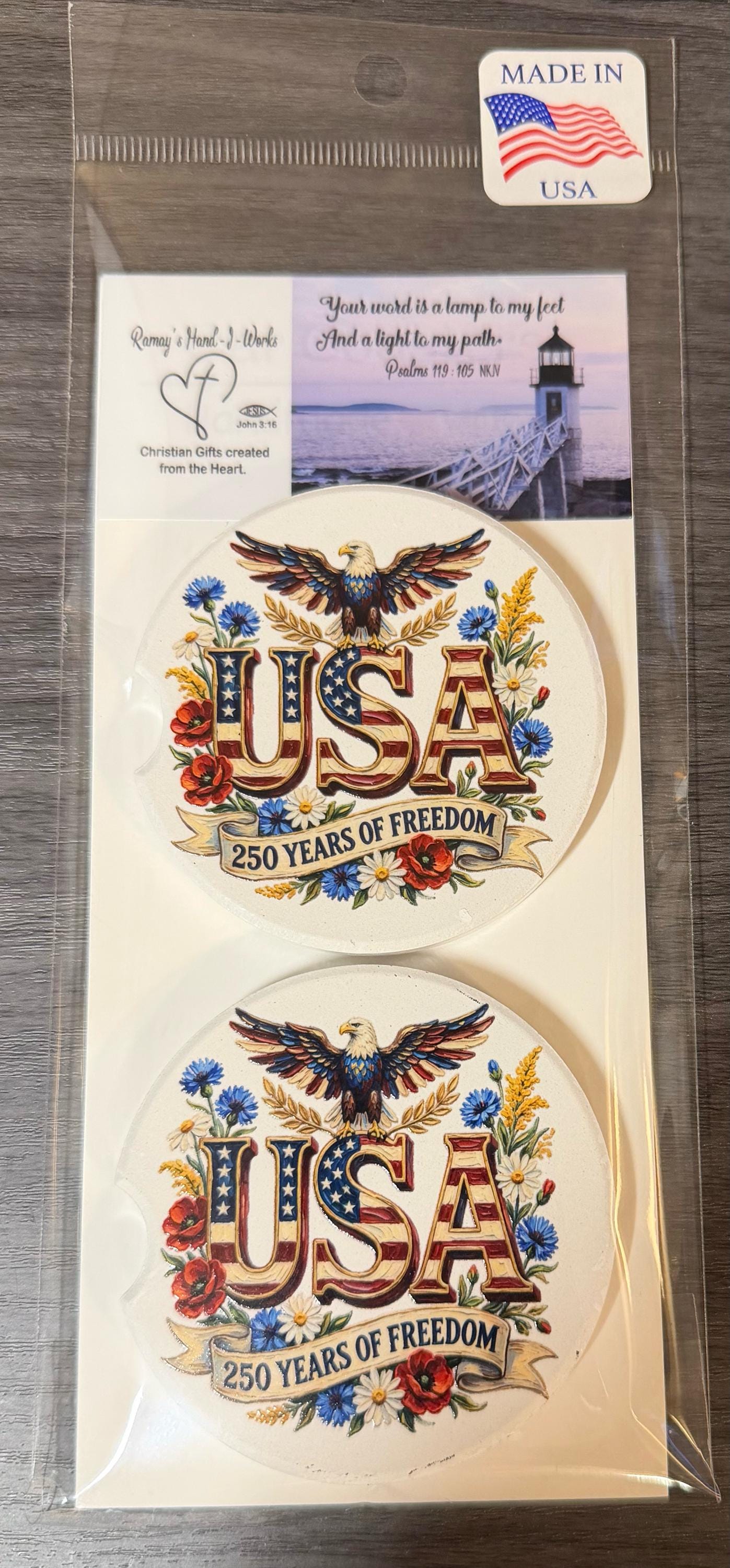 USA 250th Anniversary Celebration Custom Car Coasters (Set of 2) Absorbent Cup Holder __etsy:8194078539