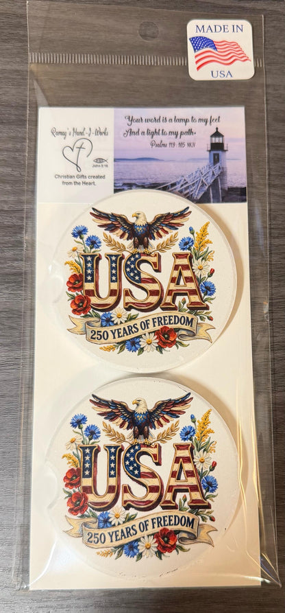 USA 250th Anniversary Celebration Custom Car Coasters (Set of 2) Absorbent Cup Holder __etsy:8194078539