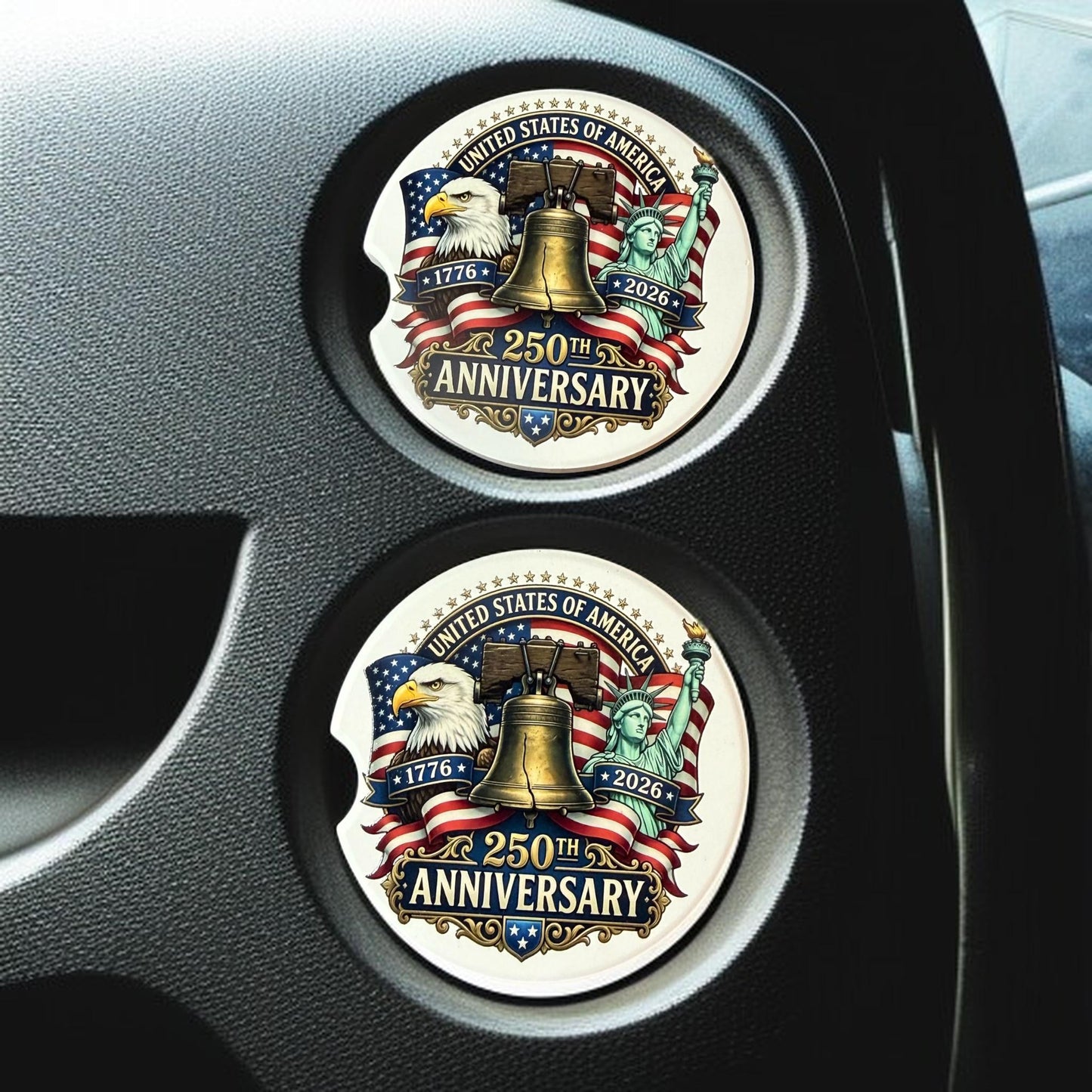 We The People 250th Anniversary Celebration Custom Car Coasters (Set of 2) Absorbent Cup Holder __etsy:8193878557