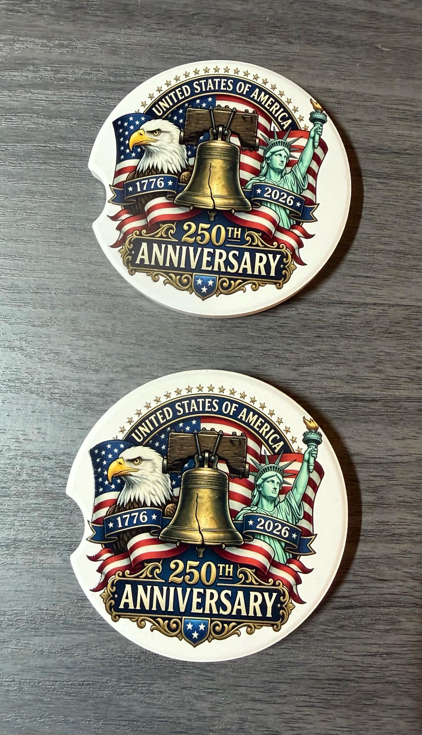 We The People 250th Anniversary Celebration Custom Car Coasters (Set of 2) Absorbent Cup Holder __etsy:8193867463