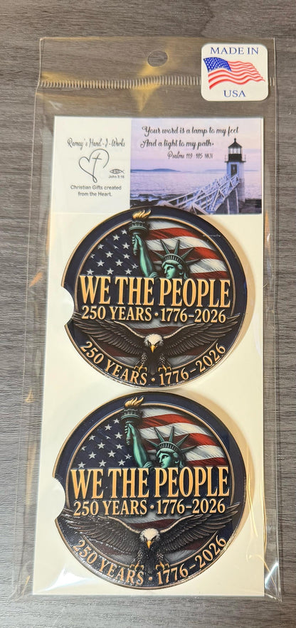 We The People 250th Anniversary Celebration Custom Car Coasters (Set of 2) Absorbent Cup Holder __etsy:8145305480