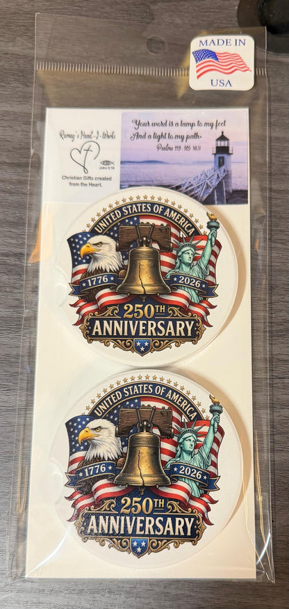 We The People 250th Anniversary Celebration Custom Car Coasters (Set of 2) Absorbent Cup Holder __etsy:8193872953