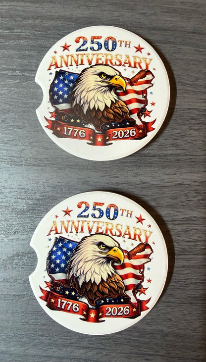 250th Anniversary Celebration Custom Car Coasters (Set of 2) Absorbent Cup Holder __etsy:8145992034