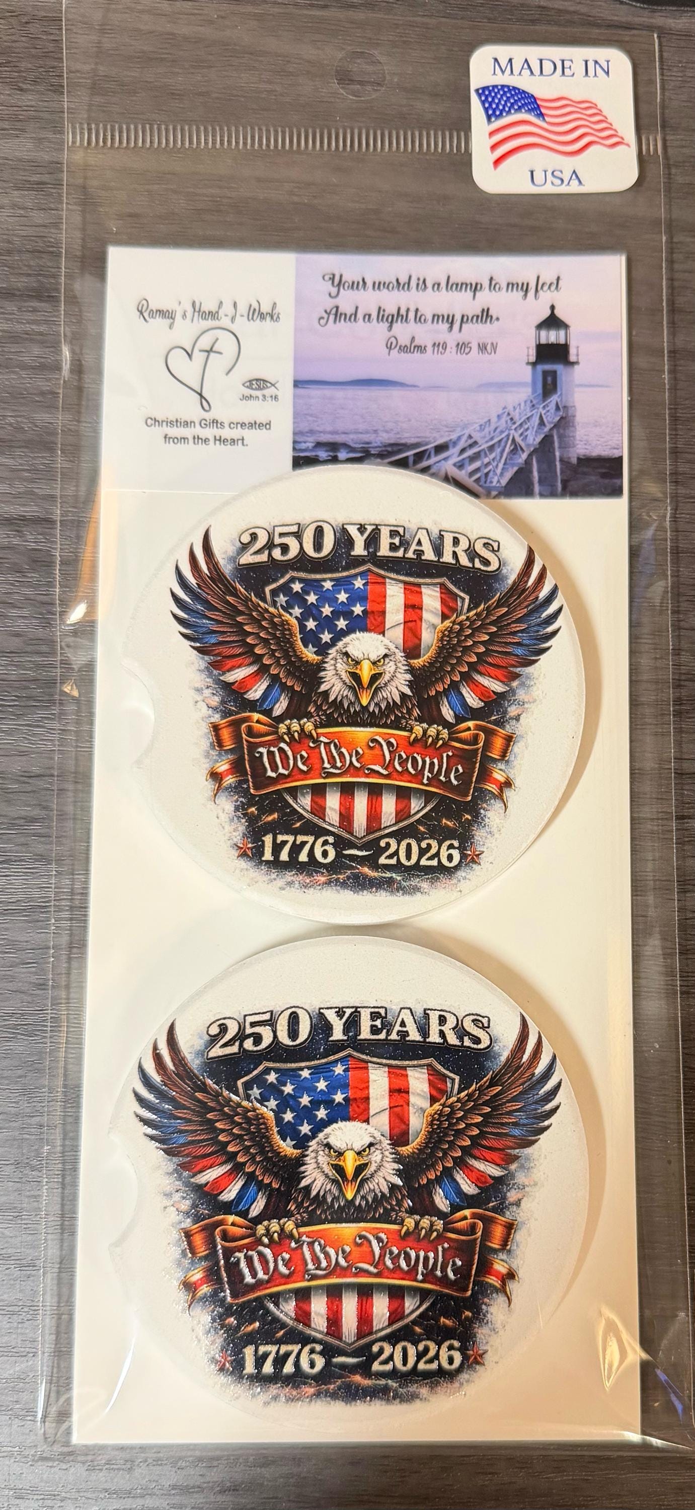 250th Anniversary Celebration Custom Car Coasters (Set of 2) Absorbent Cup Holder __etsy:8192005671