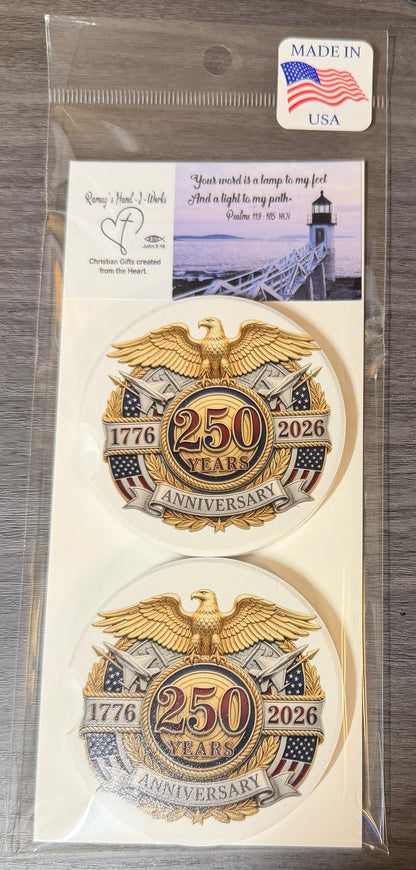 250th Anniversary Celebration Custom Car Coasters (Set of 2) Absorbent Cup Holder __etsy:8193156871