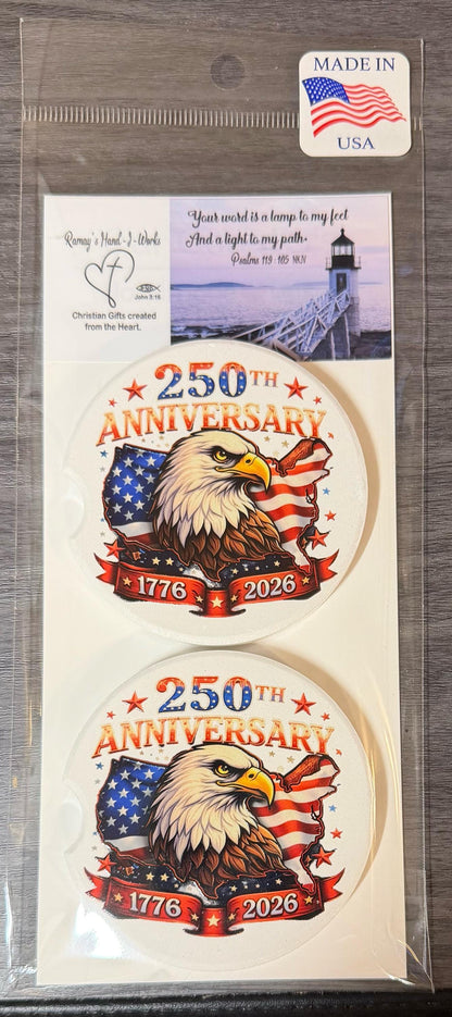250th Anniversary Celebration Custom Car Coasters (Set of 2) Absorbent Cup Holder __etsy:8145995530